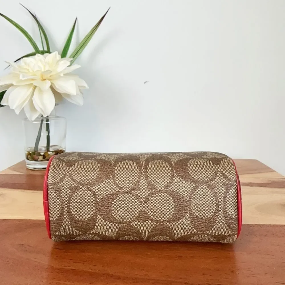 NWT Coach Dome Cosmetic Case In Signature‎ Canvas With Wild Strawberry